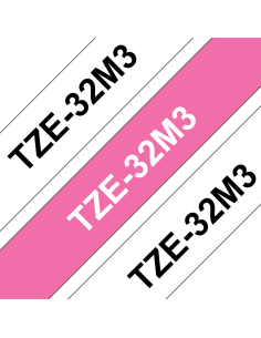 Brother - TZE-32M3 - Etiquettes - pack de 3 Rouleaux (12 mm x 8 m) : 1 rouleau blanc sur rose et 2 rouleaux noir sur blanc