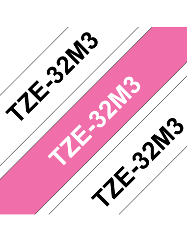 Brother - TZE-32M3 - Etiquettes - pack de 3 Rouleaux (12 mm x 8 m) : 1 rouleau blanc sur rose et 2 rouleaux noir sur blanc
