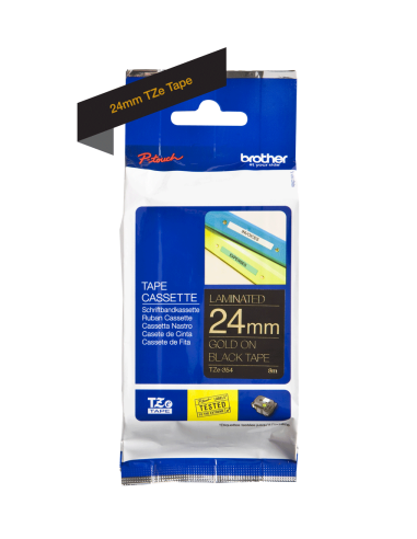 Brother - TZE-354 - Etiquettes - Or sur Noir - Rouleau (24 mm x 8 m) - autocollant laminé