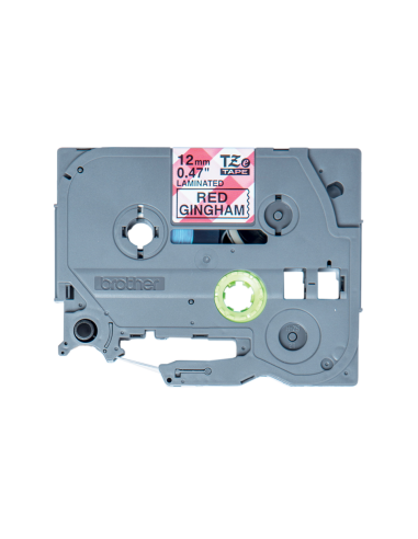 Brother - TZE-MPRG31 - Etiquettes - Noir sur motif Vichy rouge, 12 mm de large - 4 m de long - autocollant laminé