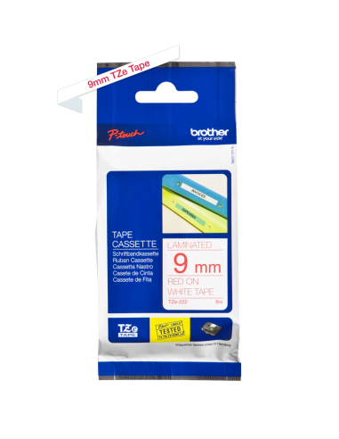Brother - TZE-222 - Etiquettes - Rouge sur Blanc - Rouleau (9 mm x 8 m) - autocollant lamainé