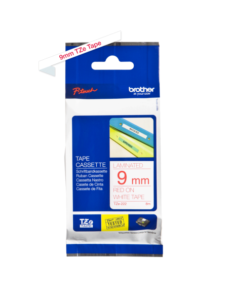 Brother - TZE-222 - Etiquettes - Rouge sur Blanc - Rouleau (9 mm x 8 m) - autocollant lamainé