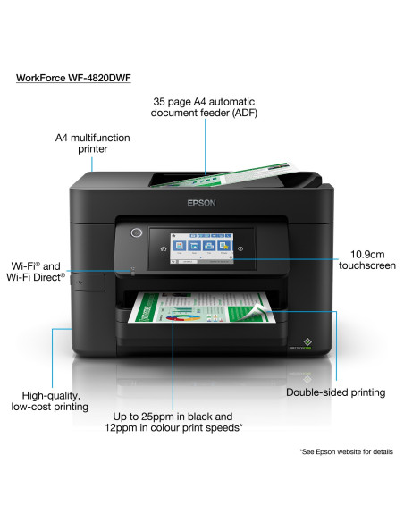 Epson - WorkForce Pro WF-4820DWF -  Multifonction (iimpression, copie, scan, fax) Jet d'encre, couleur, A4, Chargeur ADF,  recto