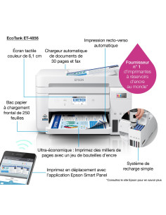 Epson -  Ecotank ET-4856 - Multifonction, impression, copie, scan, fax, Jet d’encre, Couleur, A4, recto verso en impression uniq