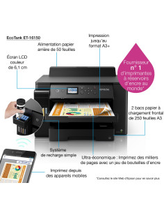 Epson - EcoTank ET-16150 - Imprimante, Jet d’encre, couleur, A3, wifi, 25 ppm 